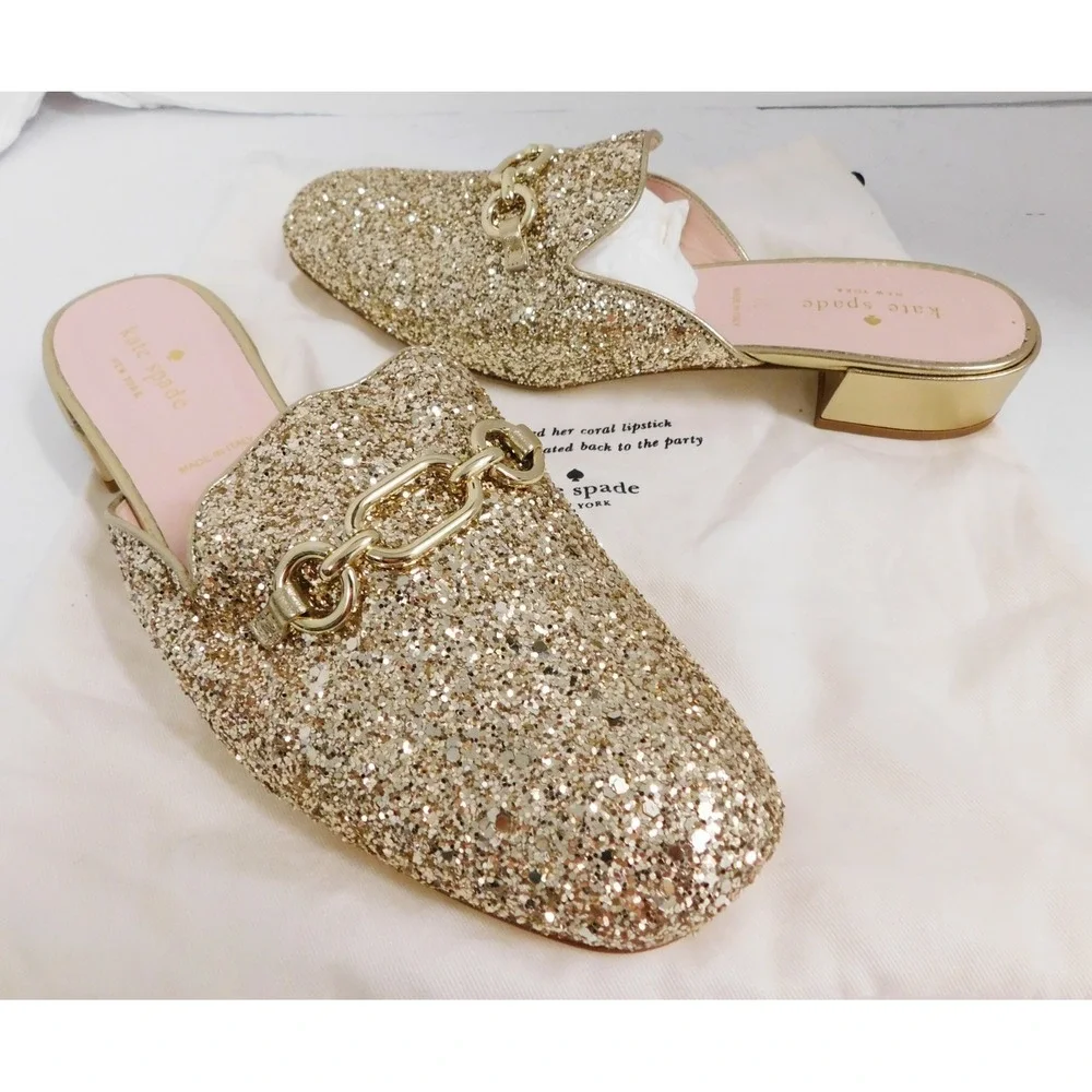 Kate Spade New Nork Women's Glendi Mules Gold Glitter Size 9.5 M